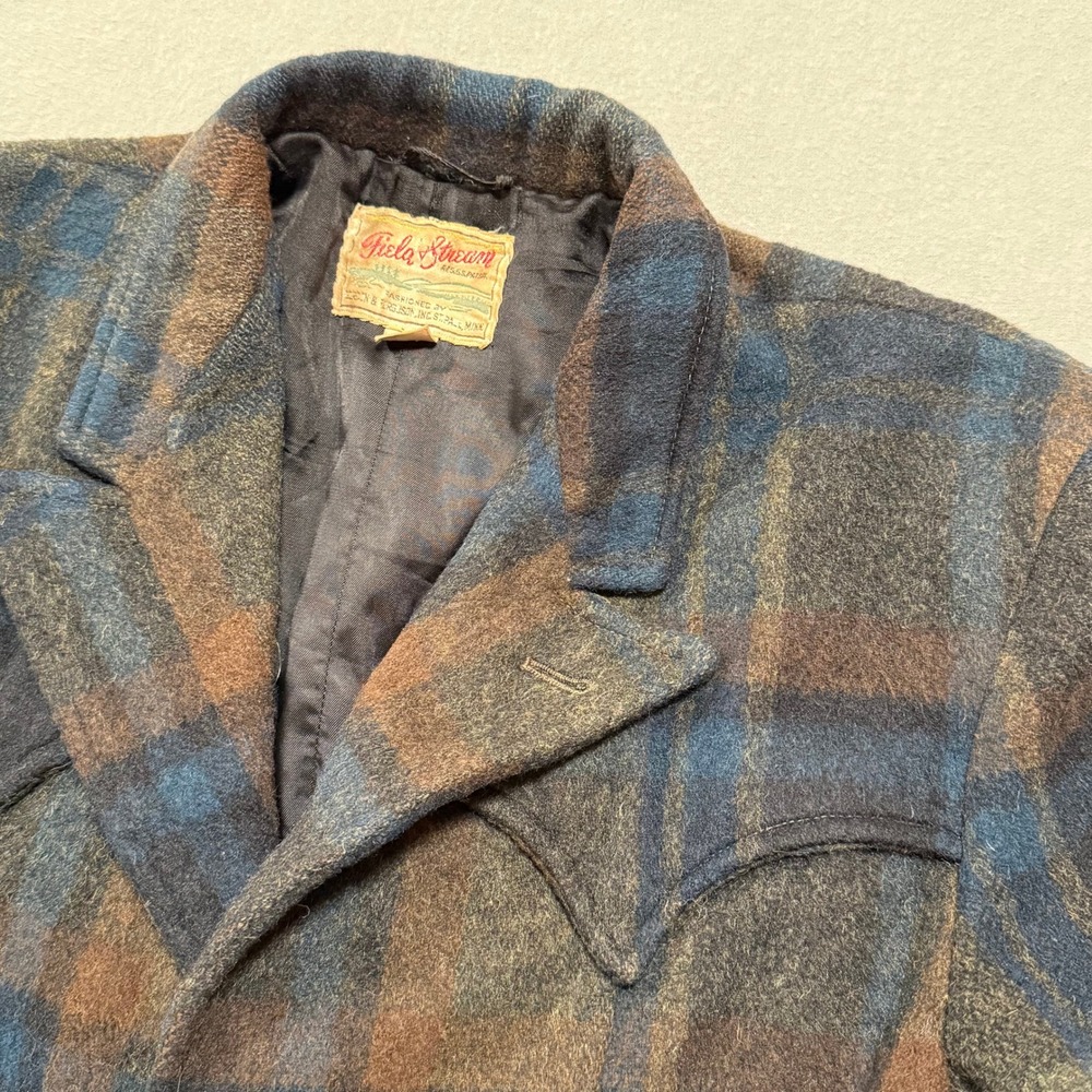 Vintage 50s Field & Stream Wool Plaid Western Ranchwear Blazer Jacket Men 40L - Picture 3 of 15